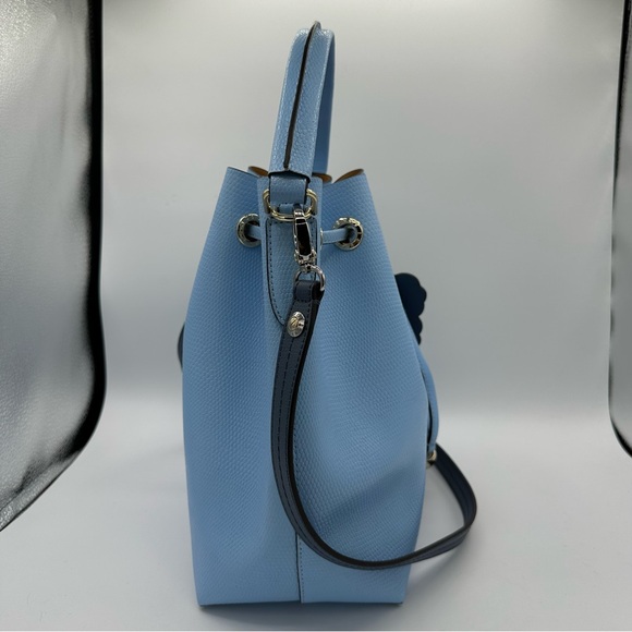 Henri Bendel Thompson Bucket Bag Periwinkle Blue Leather Shoulder Strap Charm - Picture 7 of 11